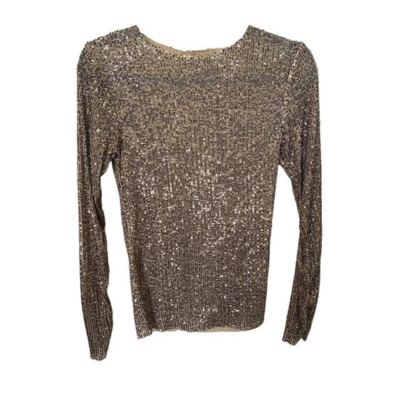 Free People Gold Rush Sequin Long Sleeve Top Blouse in Gold Combo Boho Chic XS - Picture 7 of 9